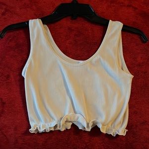 cream crop top, size small, ruffled ends
